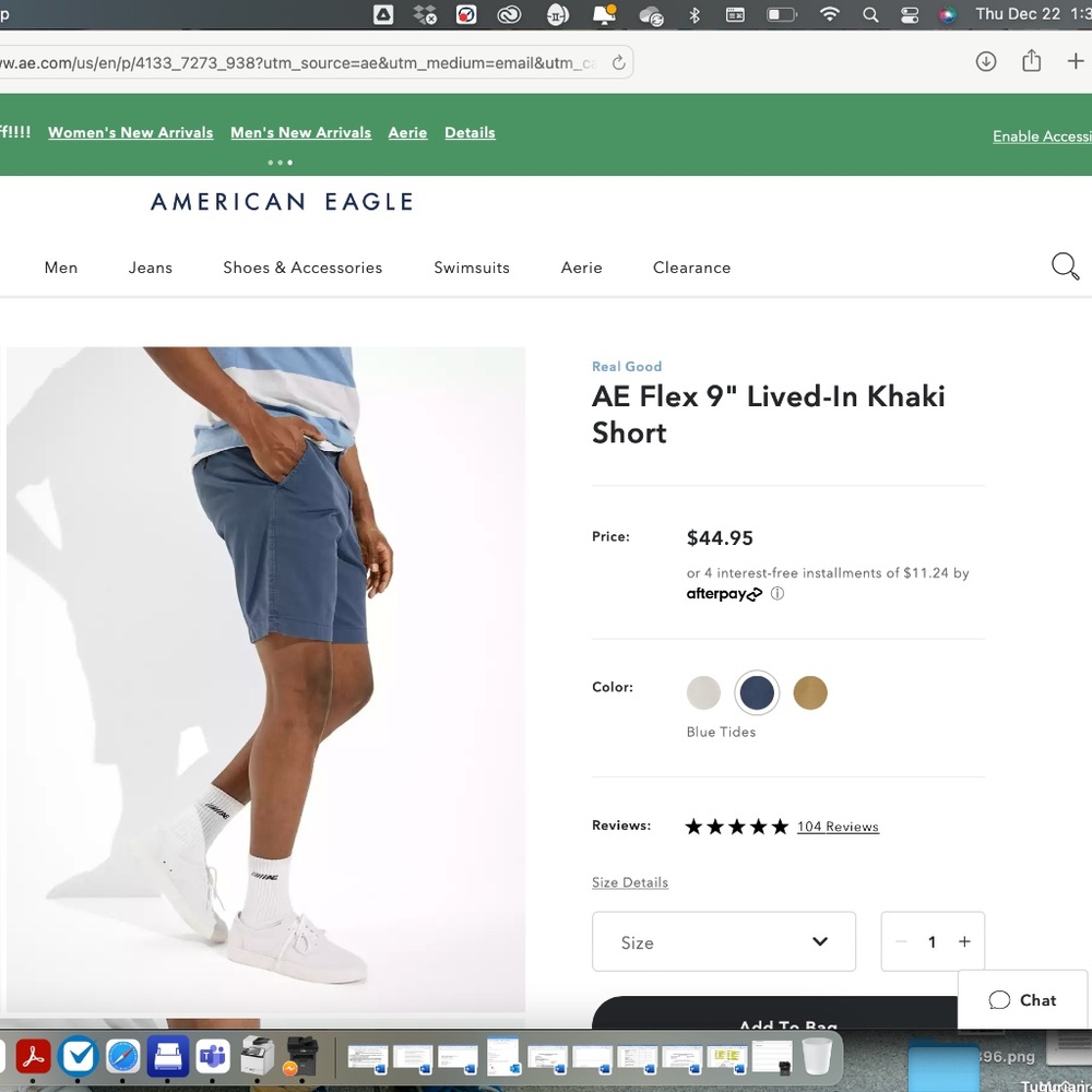 Real Good AE Flex 9" Lived-In Khaki Short - Navy